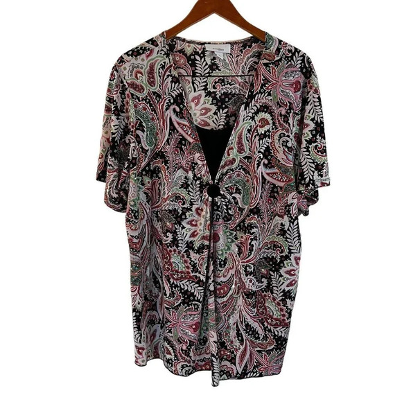 Dressbarn Sequin Colorful Blouse 2X Formal Evening Gathered Chest Short Sleeves - Picture 1 of 10